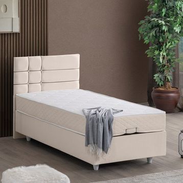 Setay Almada 90x200 cm Krem Tek Kişilik Baza Başlık Letto Yatak Seti