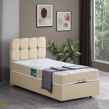 Setay Berlin 100x200 cm Krem Tek Kişilik Baza Başlık Comfort Yatak Seti