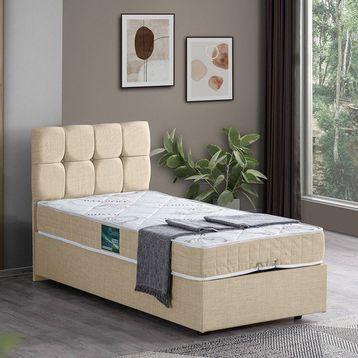 Setay Berlin 100x200 cm Krem Tek Kişilik Baza Başlık Comfort Yatak Seti