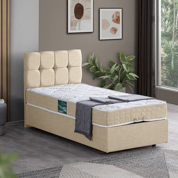 Setay Berlin 100x200 cm Krem Tek Kişilik Baza Başlık Comfort Yatak Seti