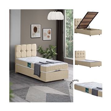 Setay Berlin 120x200 cm Krem Tek Kişilik Baza Başlık Comfort Yatak Seti