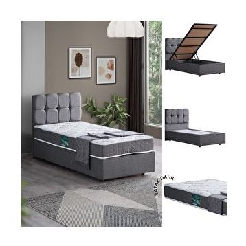 Setay Berlin 90x200 CM Gri Tek Kişilik Baza Başlık Comfort Yatak Seti