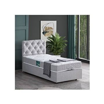 Setay Eylül 100x200 CM Açık Gri Tek Kişilik Baza Başlık Comfort Yatak Seti