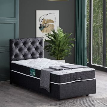 Setay Eylül 100x200 cm Antrasit Tek Kişilik Baza Başlık Comfort Yatak Seti
