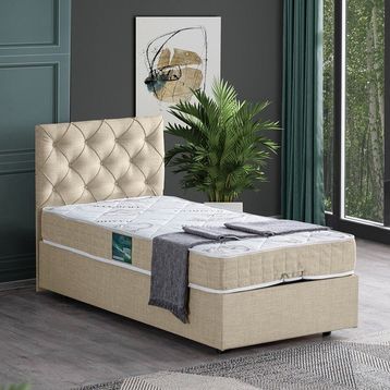 Setay Eylül 100x200 CM Krem Tek Kişilik Baza Başlık Comfort Yatak Seti