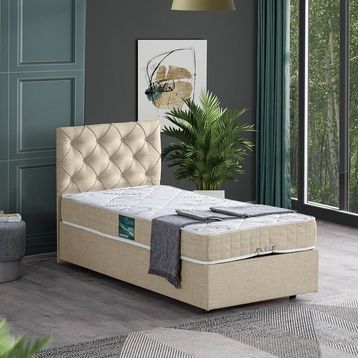 Setay Eylül 100x200 CM Krem Tek Kişilik Baza Başlık Comfort Yatak Seti