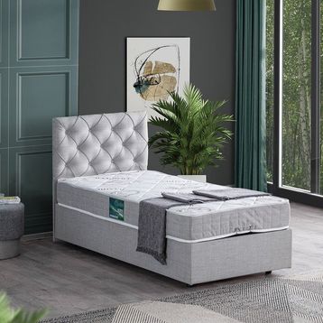 Setay Eylül 120x200 CM Açık Gri Tek Kişilik Baza Başlık Comfort Yatak Seti