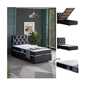 Setay Eylül 120x200 cm Antrasit Tek Kişilik Baza Başlık Comfort Yatak Seti