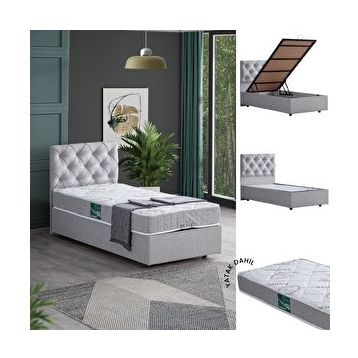 Setay Eylül 90x190 CM Açık Gri Tek Kişilik Baza Başlık Comfort Yatak Seti