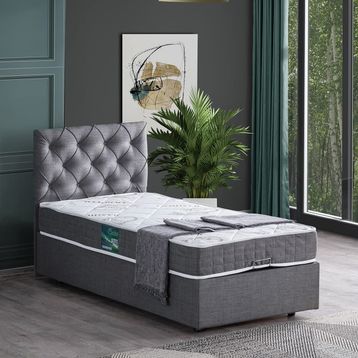 Setay Eylül 90x190 cm Gri Tek Kişilik Baza Başlık Comfort Yatak Seti