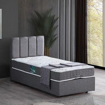 Setay Eylül 90x190 cm Gri Tek Kişilik Baza Başlık Comfort Yatak Seti