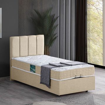 Setay Eylül 90x190 CM Krem Tek Kişilik Baza Başlık Comfort Yatak Seti