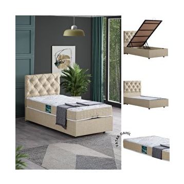 Setay Eylül 90x190 CM Krem Tek Kişilik Baza Başlık Comfort Yatak Seti