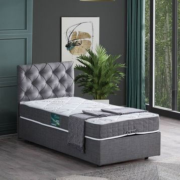 Setay Eylül 90x200 CM Açık Gri Tek Kişilik Baza Başlık Comfort Yatak Seti