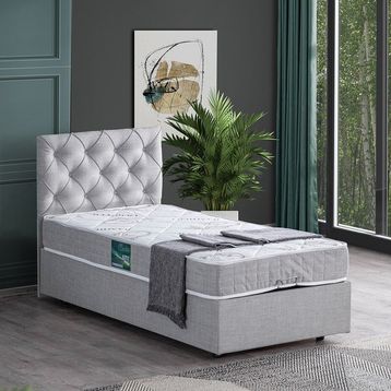 Setay Eylül 90x200 CM Açık Gri Tek Kişilik Baza Başlık Comfort Yatak Seti