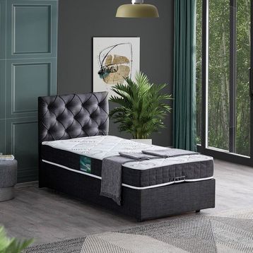 Setay Eylül 90x200 cm Antrasit Tek Kişilik Baza Başlık Comfort Yatak Seti