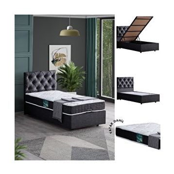Setay Eylül 90x200 cm Antrasit Tek Kişilik Baza Başlık Comfort Yatak Seti
