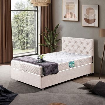 Setay Eylül 90x200 CM Krem Tek Kişilik Baza Başlık Comfort Yatak Seti