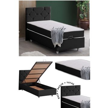 Setay Glamis 90x190 CM Antrasit Tek Kişilik Baza Başlık Letto Yatak Seti