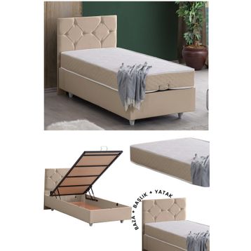 Setay Glamis 90x190 CM Antrasit Tek Kişilik Baza Başlık Letto Yatak Seti