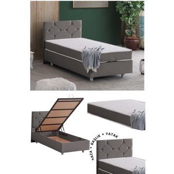 Setay Glamis 90x190 CM Antrasit Tek Kişilik Baza Başlık Letto Yatak Seti