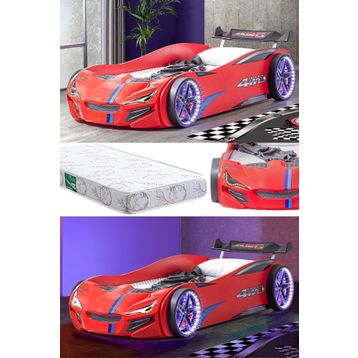 Setay Kırmızı Merso Rüzgarlıklı Ledli Arabalı Yatak + 1 Adet Comfort Yatak