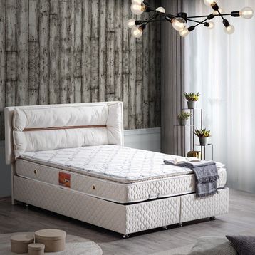 Setay Mobilya 100x200 cm Krem Barselona Baza Başlık ve Real Pedli Ortopedik Yatak Seti