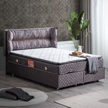 Setay Mobilya 120x200 cm Antrasit Gri Barselona Baza Başlık ve Real Pedli Ortopedik Yatak Seti