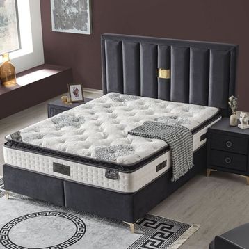 Setay Mobilya 150x200 cm Antrasit Diamond Baza Başlık ve Yatak Seti