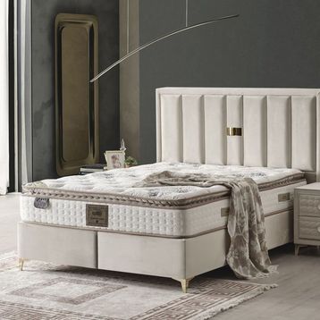 Setay Mobilya 150x200 cm Krem Diamond Baza Başlık ve Yatak Seti