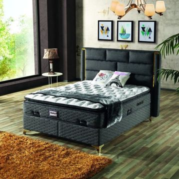 Setay Mobilya 160x200 cm Gri Royal Baza Başlık ve Yatak Seti