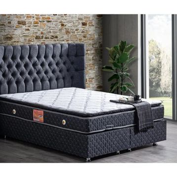 Setay Mobilya 180x200 cm Antrasit Gri Napoli Baza Başlık ve Real Pedli Ortopedik Yatak Seti