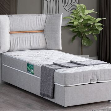 Setay Mobilya 90x200 cm Açık Gri Lizbon Baza Başlık ve Comfort Yatak Seti