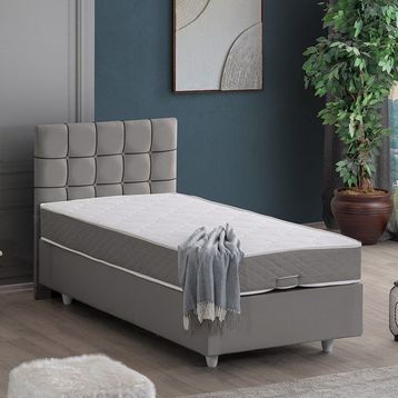 Setay Tavira 120x200 CM Gri Tek Kişilik Baza Başlık Letto Yatak Seti