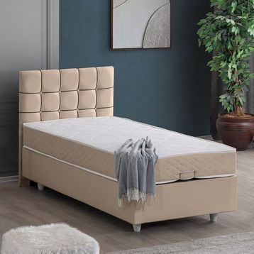 Setay Tavira 90x190 CM Bej Tek Kişilik Baza Başlık Letto Yatak Seti
