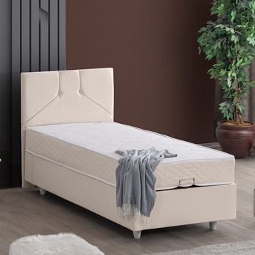 Setay Wick 100x200 cm Krem Tek Kişilik Baza Başlık Letto Yatak Seti