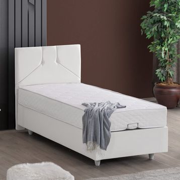 Setay Wick 120x200 cm Beyaz Tek Kişilik Baza Başlık Letto Yatak Seti