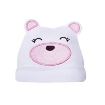 Sevi Bebe Beyaz Pembe Ayıcıklı Şapka Bebek Şapka