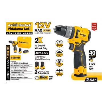 SGS 5081 12 V 2x2.5 Ah Kömürsüz Akülü Vidalama Makinesi