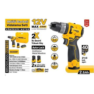 SGS 5081 12 V 2x2.5 Ah Kömürsüz Akülü Vidalama Makinesi