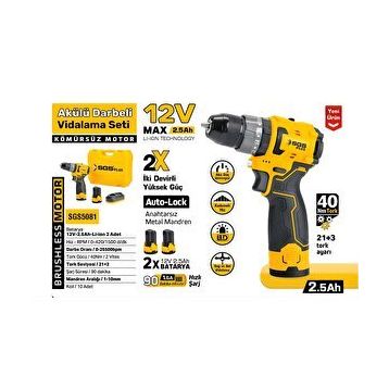 SGS 5081 12 V 2x2.5 Ah Kömürsüz Akülü Vidalama Makinesi
