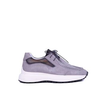 Shoetyle 115-K525 Gri Hakiki Süet Deri Bağcıklı Erkek Günlük Ayakkabı