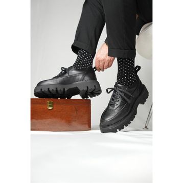 Shoetyle 115-K534 Siyah Hakiki Deri Bağcıklı Erkek Günlük Ayakkabı