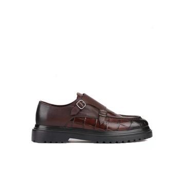 Shoetyle 250-1616 Kahverengi Croco Deri Tokalı Erkek Klasik Ayakkabı