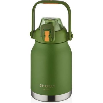 Shotay 1000 ml Yeşil Phone Holder Matara Çelik Termos