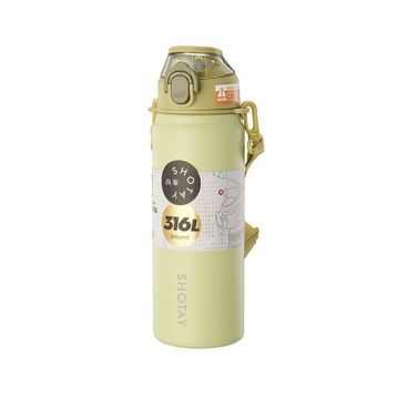 Shotay Yeşil Renk 750 ml Paslanmaz Pipetli Çelik Askılı Matara Suluk