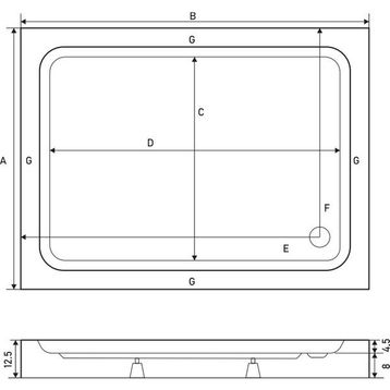 Shower Dikdörtgen Monoblok 70x90 cm Duş Teknesi