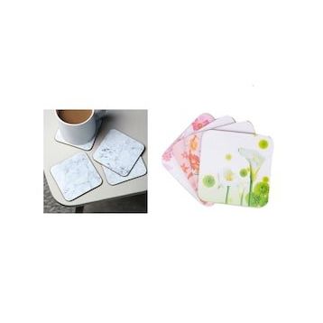 Sia 4 Adet Çiçek Desen 9x9 cm Ahşap Bardak Altlığı