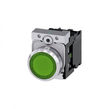 Siemens 3SU1152-0AB40-1BA0 24 AC DC 1No Komple Işıklı Yay Dönüşlü Metal Yeşil Ledli Buton