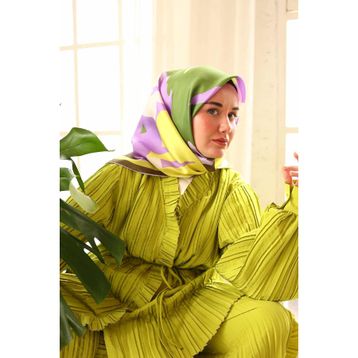 Silk Home 11425-40 Yeşil Leylak Yaprak Desen Tivil İpek Eşarp
